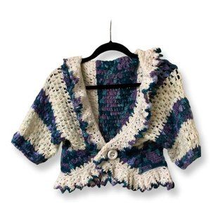 Handmade Crochet Jacket 1/2 Sleeve Vintage 1960's 1970's
